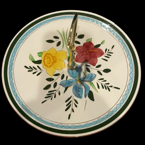 VTG Stangl Pottery Red-Ware Country Garden Serving Plate Dish Tidbit Tray Handle - Picture 3 of 8